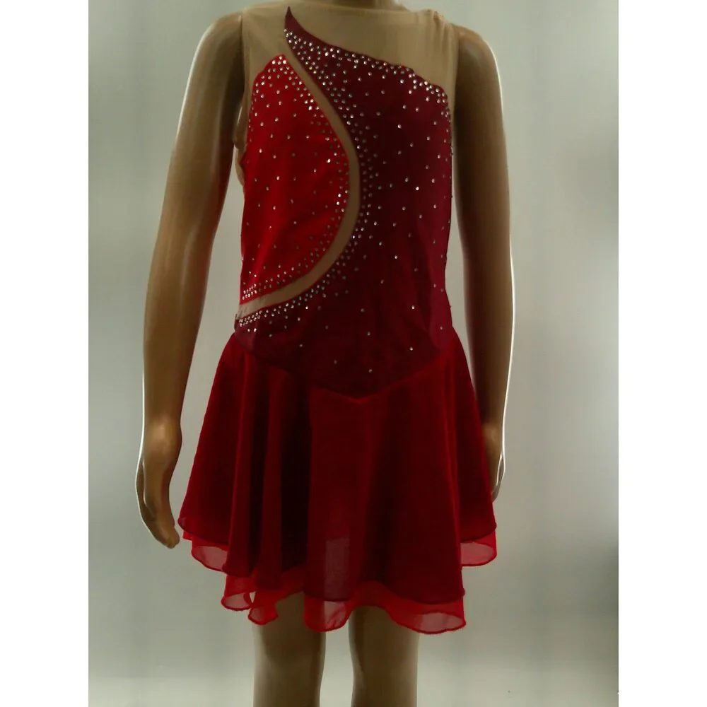 Pre-Owned Dance Costume Medium Child Red ieffiel Lyrical Ballet Ice Skating Rhi